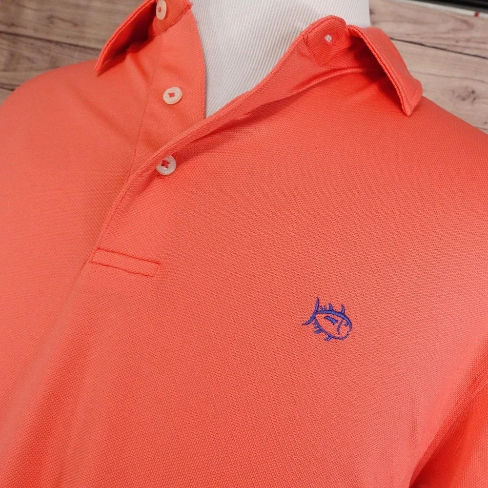 Southern Tide Club Polo Shirt Mens Large Orange Polyester Spandex Collared